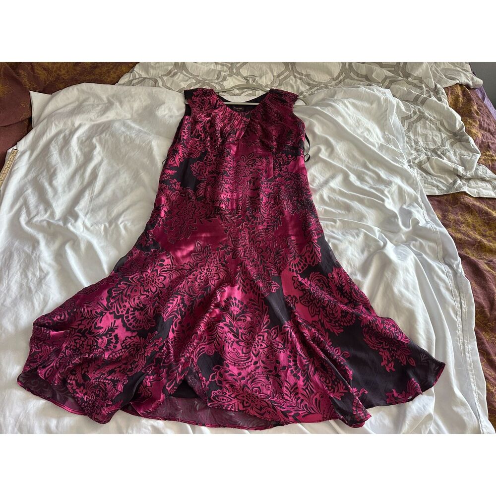 Vintage Phase Eight Silk Blend Flocked Midi Dress UK 16 US 12 Pink Black - Picture 8 of 8
